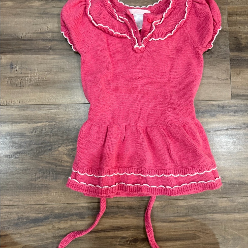 Pink Knit Dress with Scallop Trim
